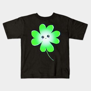 Green Happy Smiley Four Leaf Clover Kids T-Shirt